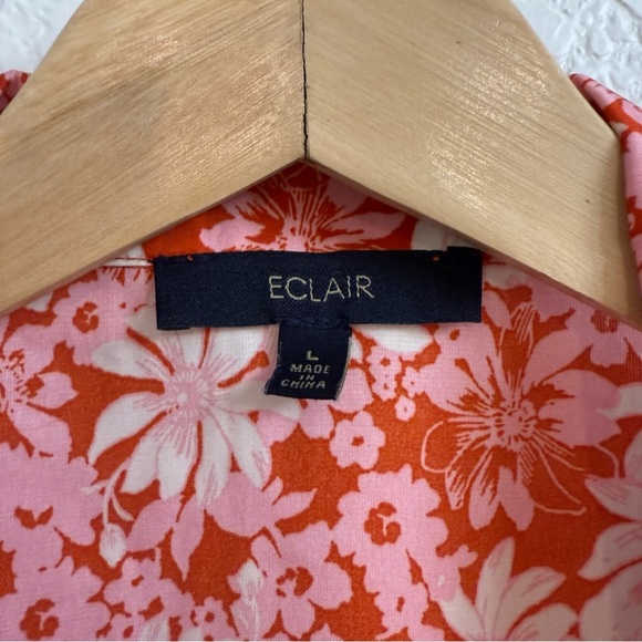 Eclair Blouse Floral Tie Front Button Down Satin Long Sleeve Red Pink Size Large - Picture 3 of 4